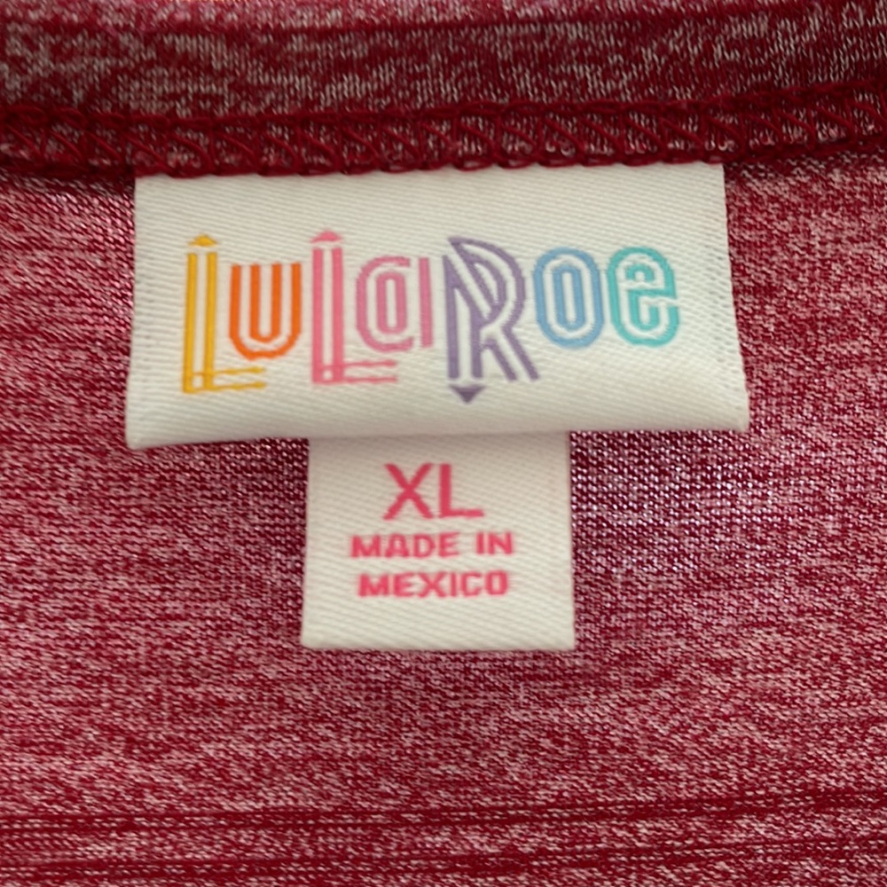 LULAROE TEE SHIRT DRESS Pocket Tee Short Sleeved Heather Red Striped Shift - Picture 4 of 10